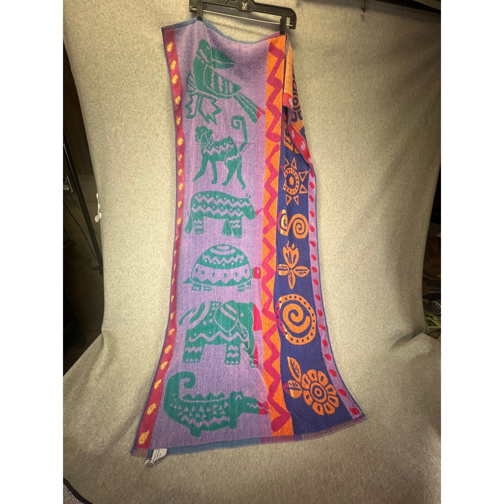 Vintage 90s Retro Summer Sun & Fun Animal Tribal Print Beach Towel 55x26 y2k